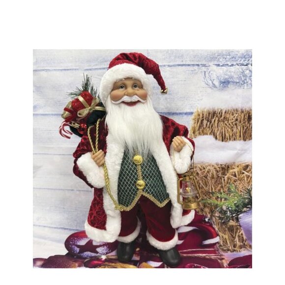 Classic Red Santa 18" Figurine w/ Lantern & Gift Sack Christmas Decor - Picture 3 of 11